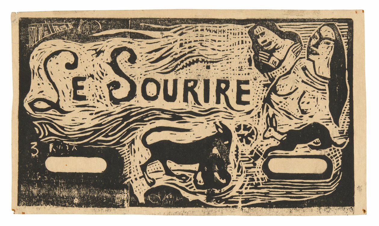 Liška, poprsí dvou žen a králík, čelenka pro Le sourire od Paul Gauguin