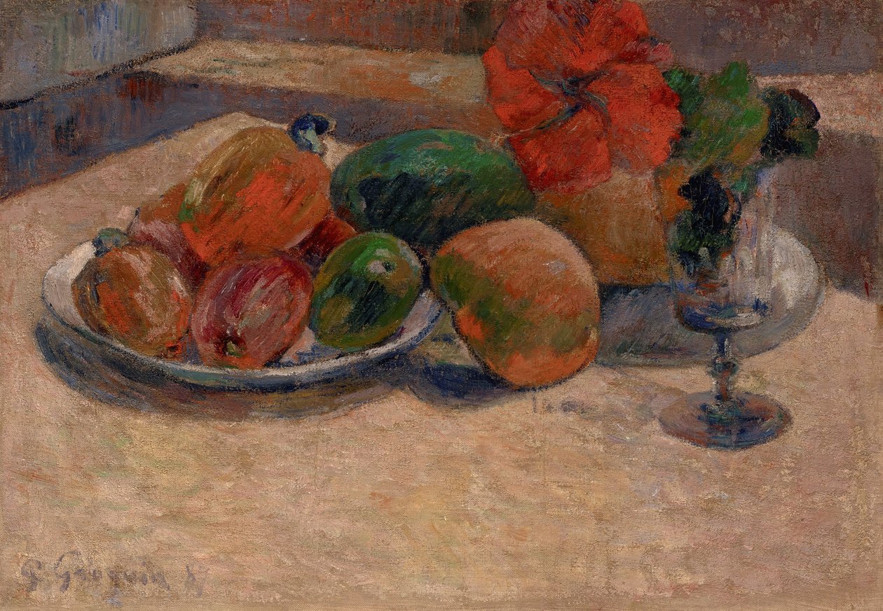Francouzština:  Nature morte aux mangos et à la fleur d