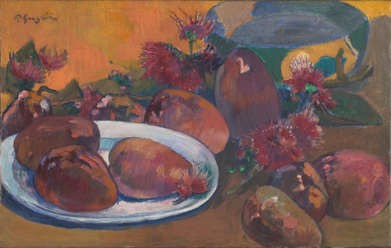Francouzština:  Nature morte aux mangues Stil life with Mangos (Příroda umírá s mangovníky) od Paul Gauguin
