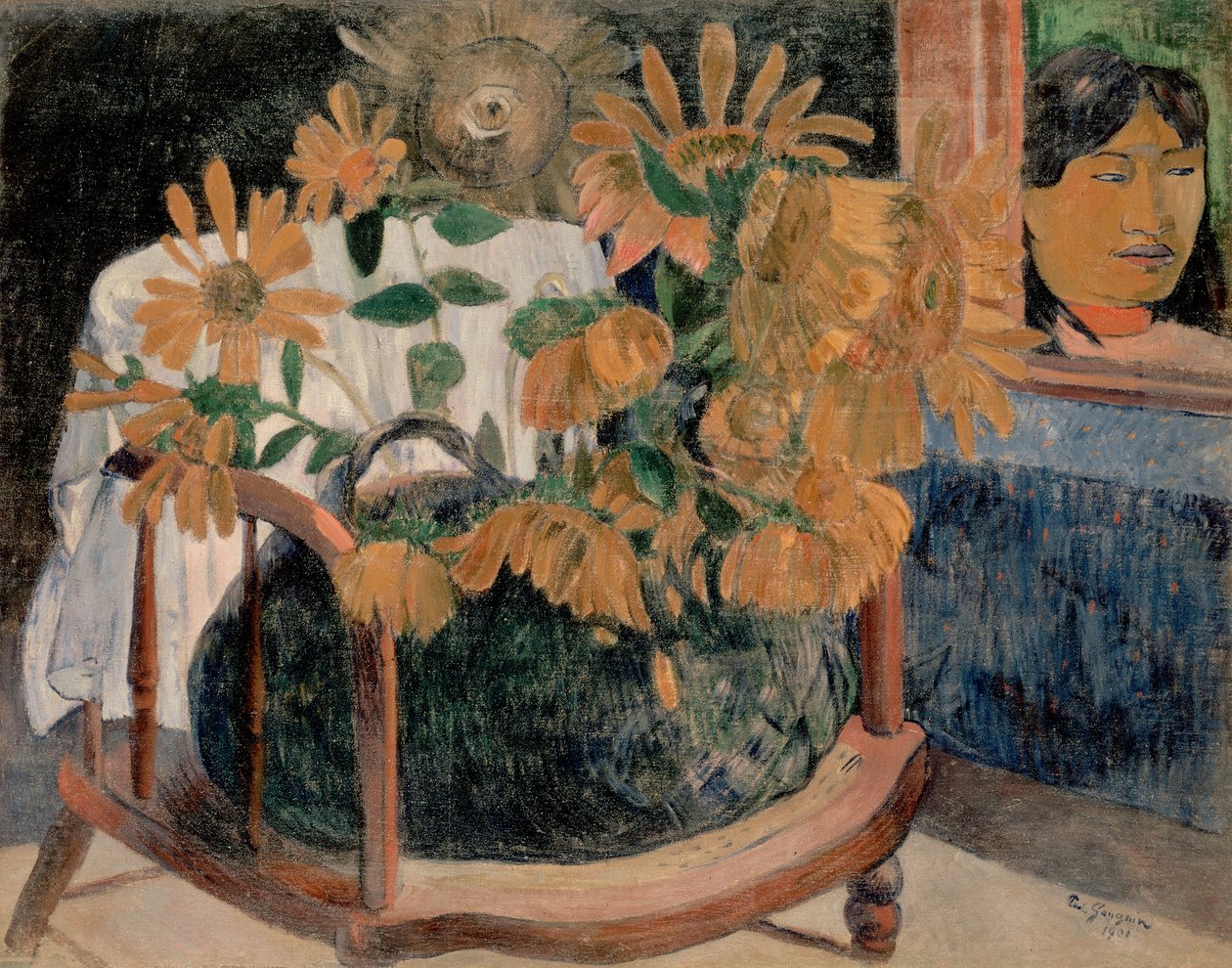 Francouzsky: Nature morte avec des tournesols sur un fauteuil (II) Slunečnice od Paul Gauguin