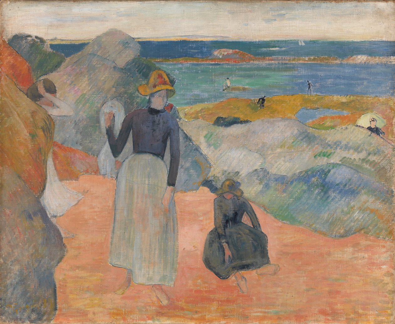 Francouzština:  Sur la plage en Bretagne Na pláži od Paul Gauguin