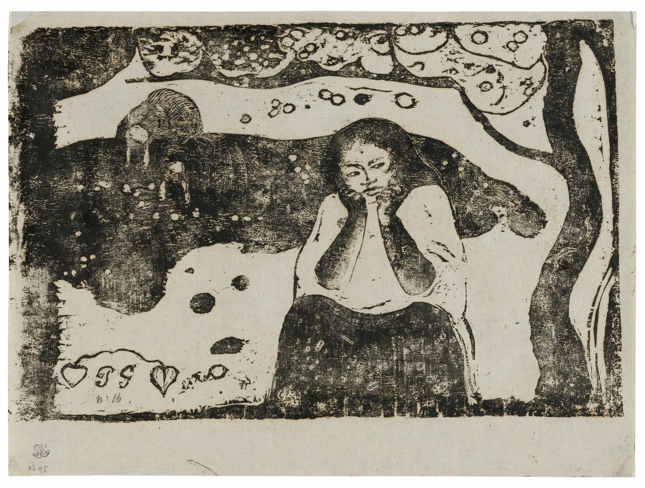 Lidská utrpení, ze sady pozdních dřevotisků od Paul Gauguin