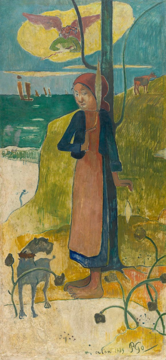 Breton Girl Spinning (Johanka z Arku) - Breton Girl Spinning (Joan z Arku) - Malba Paula Eugena Henriho Gauguina (1848-1903) od Paul Gauguin