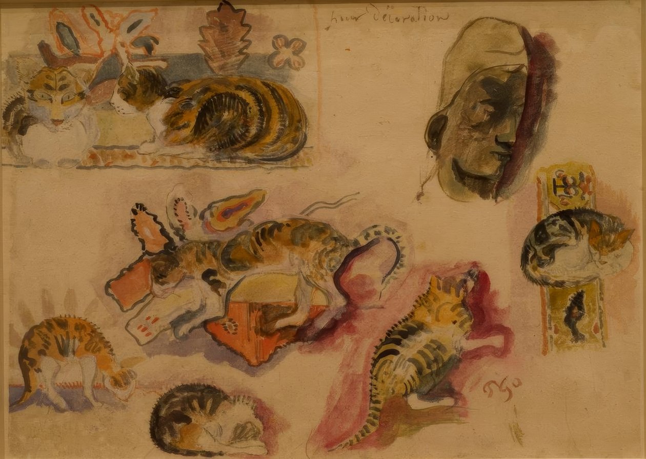 Kočky a hlava od Paul Gauguin