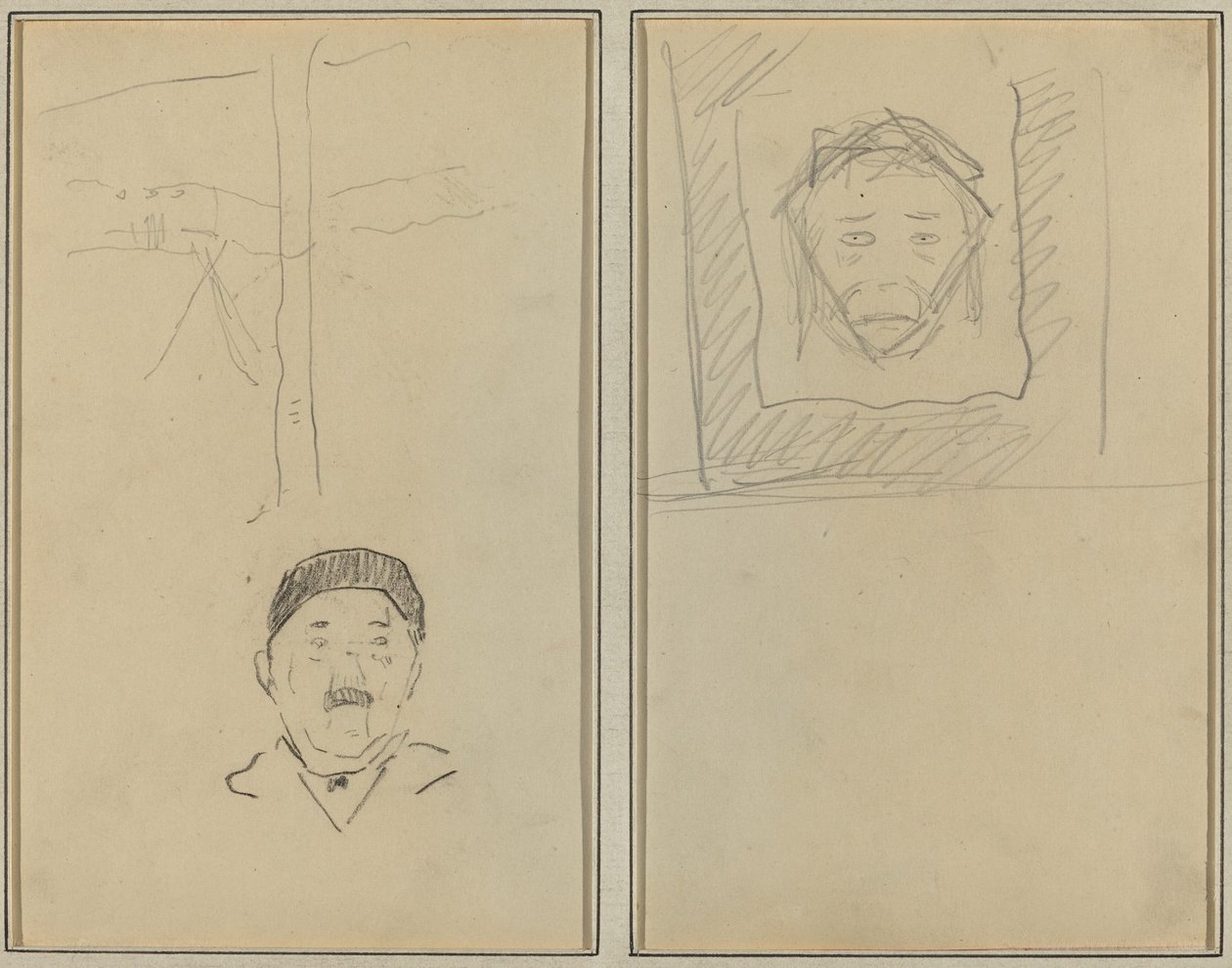 Krajina a hlava člověka; Hlava opice uvnitř náměstí [recto] od Paul Gauguin