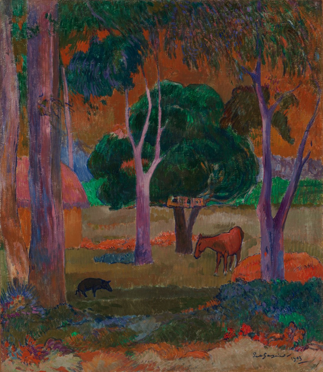 Krajina s prasetem a koněm (Hiva Oa) od Paul Gauguin