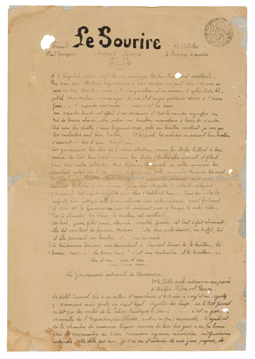 Le sourire: Journal sérieux, 13. října 1899 od Paul Gauguin
