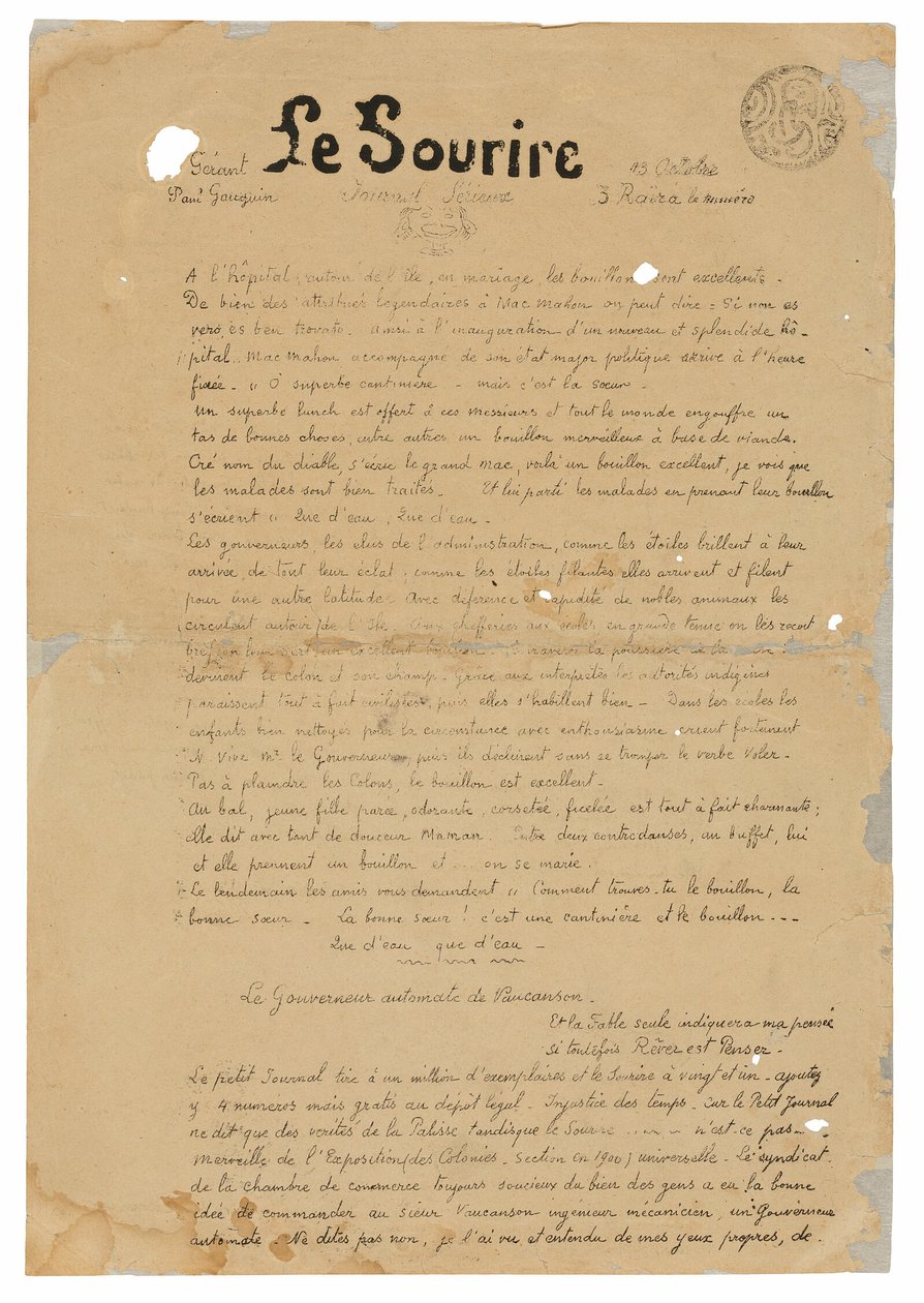 Le sourire: Journal sérieux, 13. října 1899 od Paul Gauguin