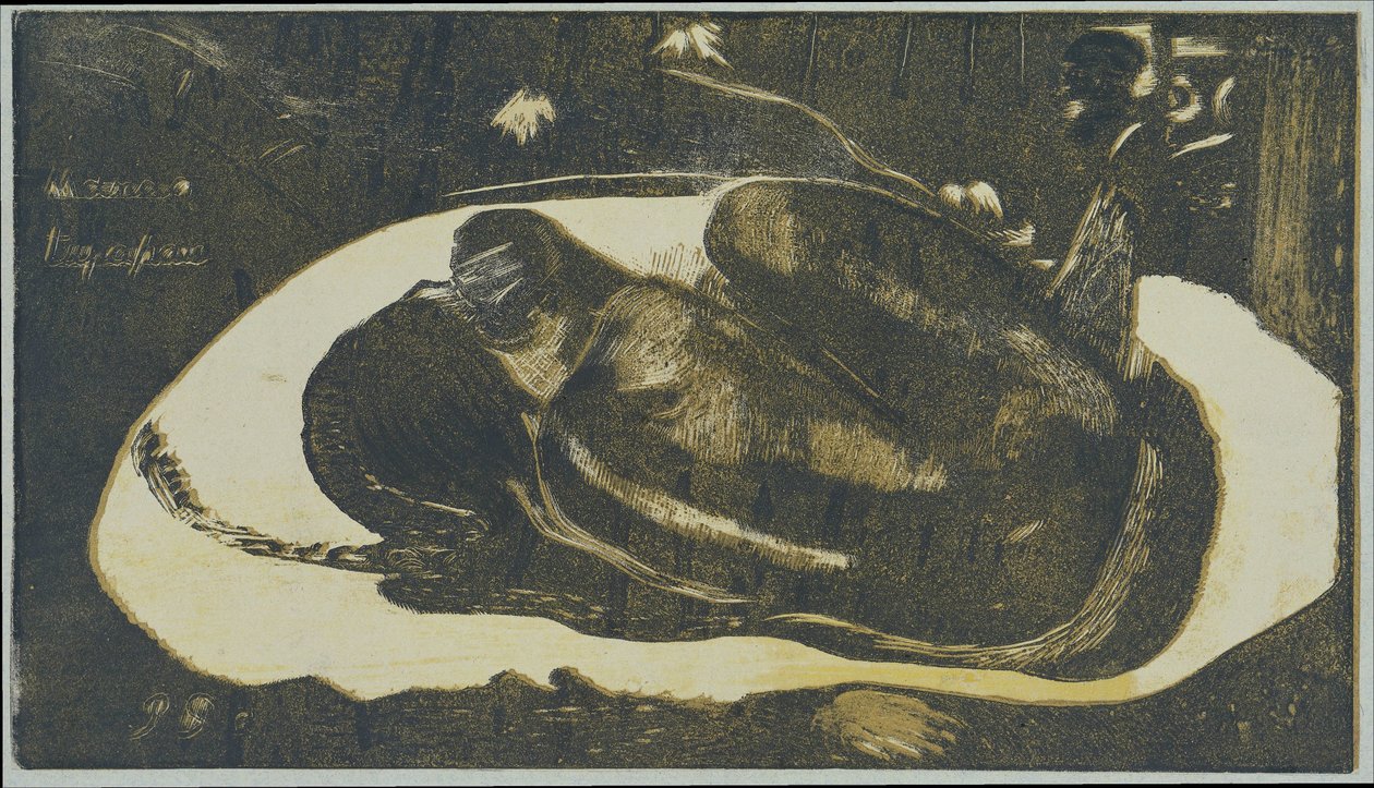 Ležící dívka se bojí duchů mrtvých Viděno duchy mrtvých Mauao tupapau (název na objektu) od Paul Gauguin