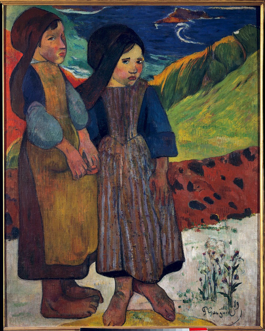 Malí Bretonci před mořem Malba Paula Gauguina (1848-1903) 1889 Ne. 0,92 x 0,73 m. Tokio. Národní muzeum západního umění od Paul Gauguin