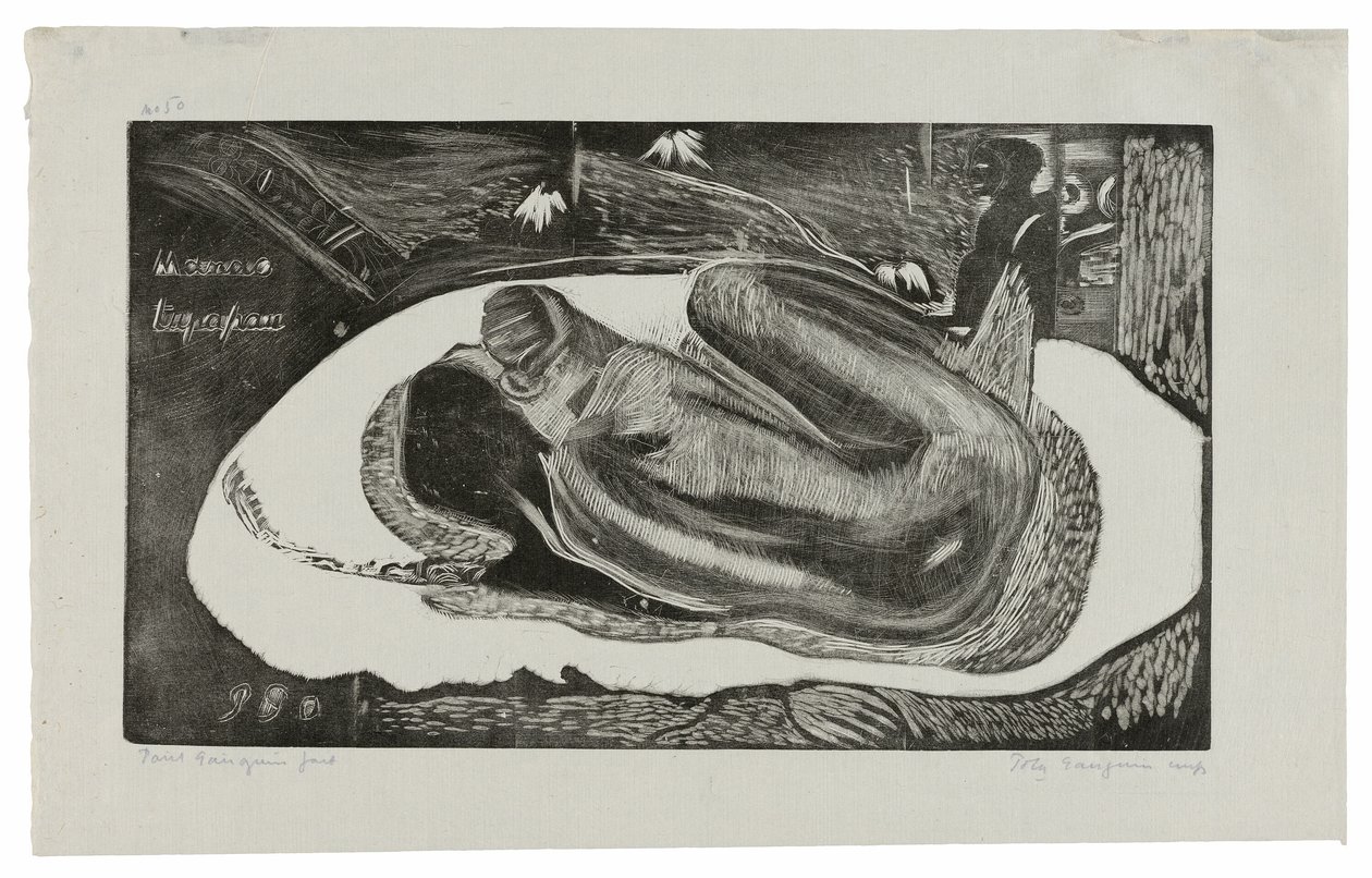 Manao tupapau (Ona myslí na ducha nebo Duch myslí na ni), ze suity Noa Noa od Paul Gauguin