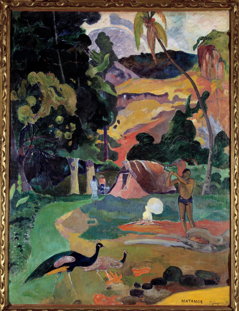Matamoe nebo krajina s pávy Pohled na krajinu na Tahiti. Obraz Paula Gauguina (1848-1903) od Paul Gauguin