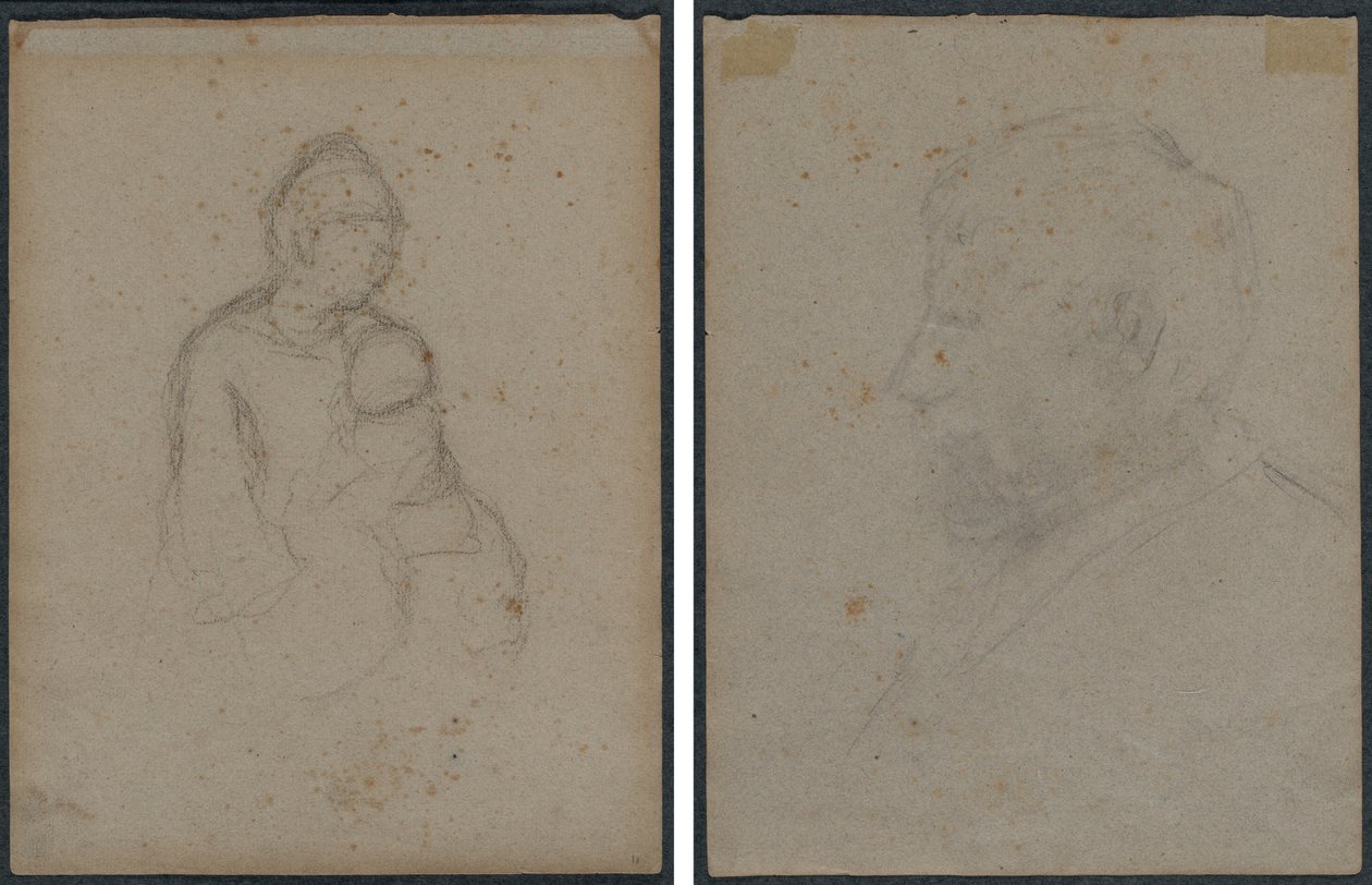 Matka s dítětem (recto); profilové poprsí muže (verso) od Paul Gauguin