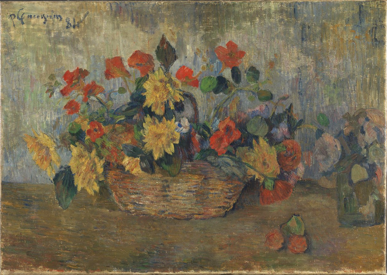 Nasturtiums a Jiřiny v košíku od Paul Gauguin