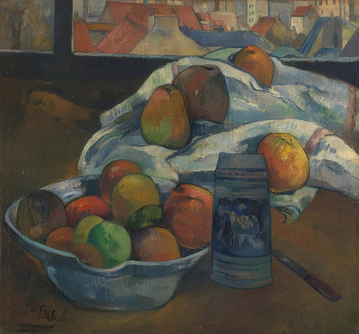 Ovocná mísa a džbán před oknem. Pravděpodobně 1890 od Paul Gauguin