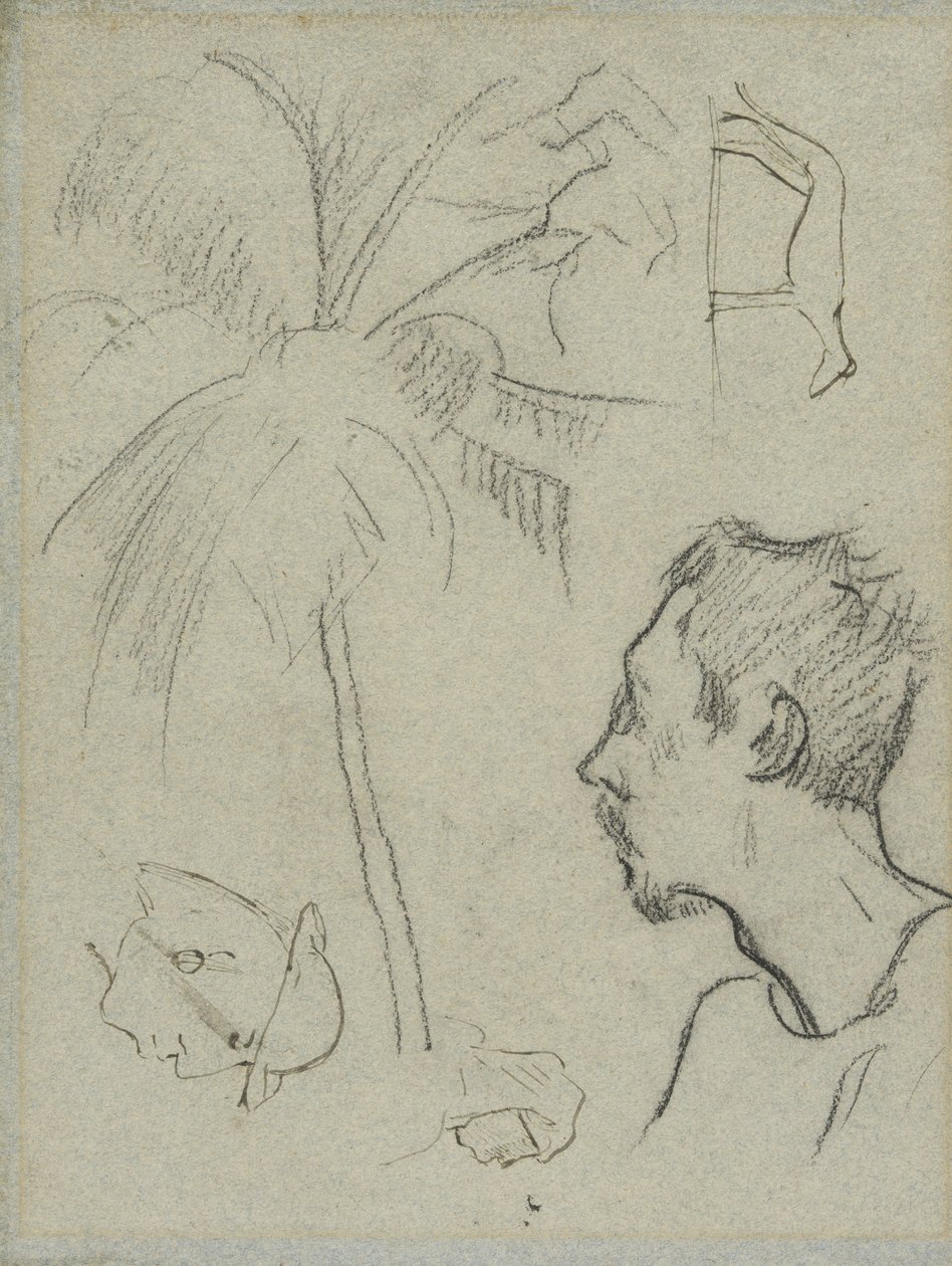 Profil Charlese Lavala s palmou a dalšími náčrty od Paul Gauguin