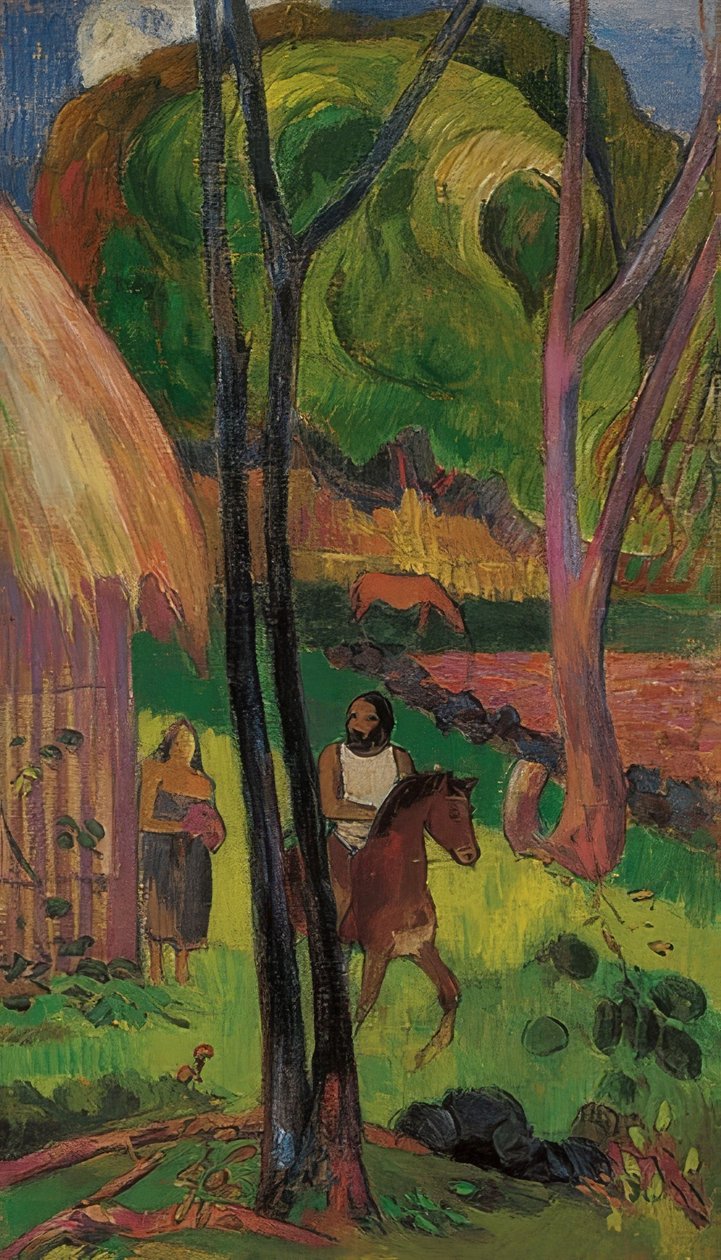 Jezdci před chatou (Cavalier devant la case). 1902 od Paul Gauguin