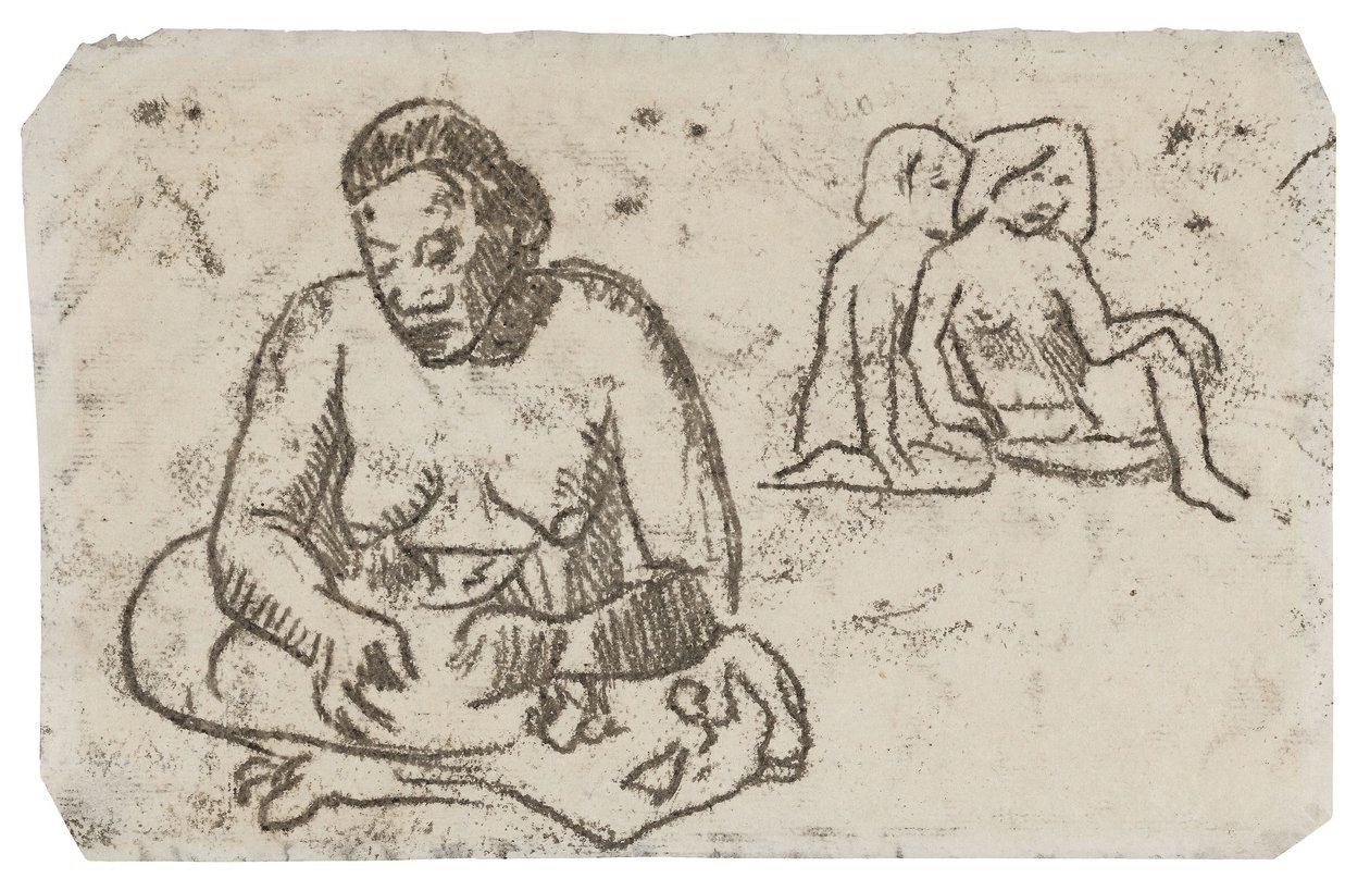 Sedící žena (související s obrazem Sister of Charity), kolem 1902 (přenosová kresba černou tuší na slonovinovém tkaném papíře) od Paul Gauguin