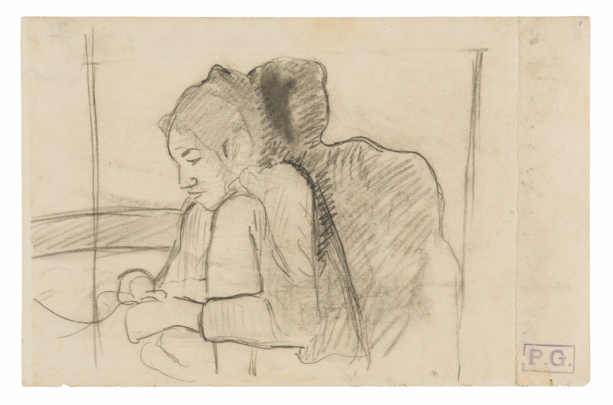 Sedící tahitská žena (recto), Náčrtky kohoutů a kuřat (verze) od Paul Gauguin