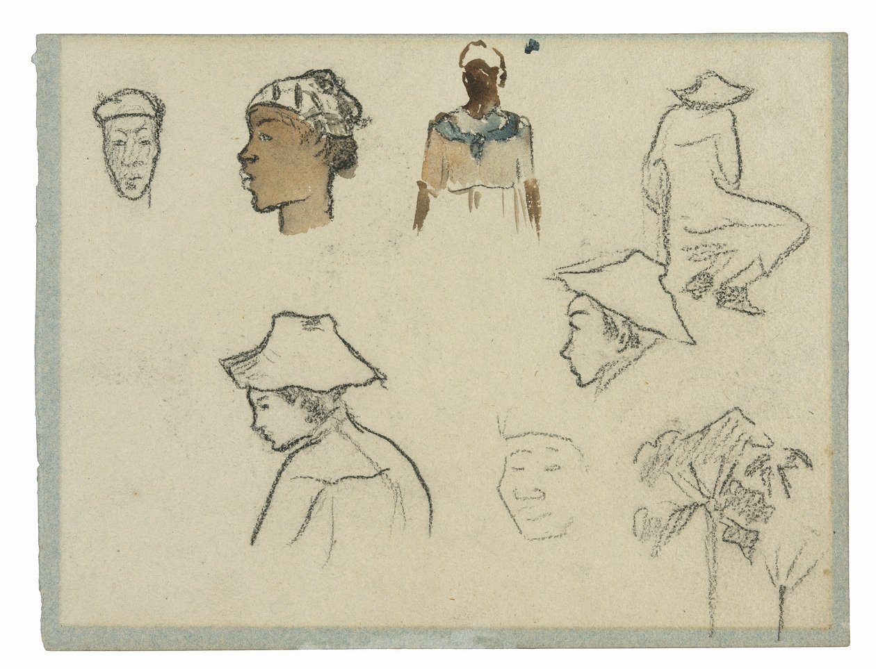 Náčrtky postav a listí (recto); Profil Charlese Lavala s palmou a dalšími náčrty (verze) od Paul Gauguin
