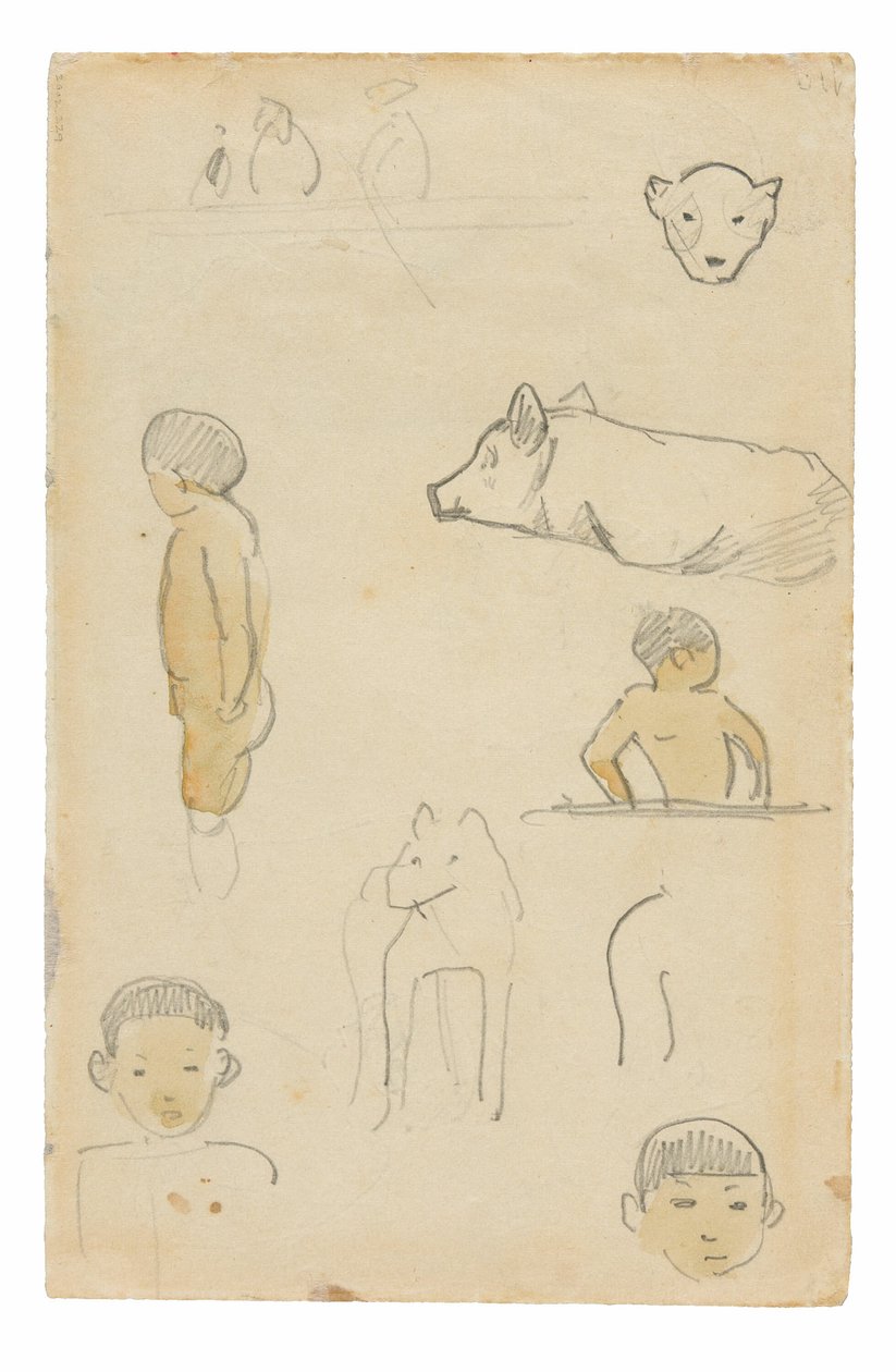 Náčrtky stojících postav a zvířat od Paul Gauguin
