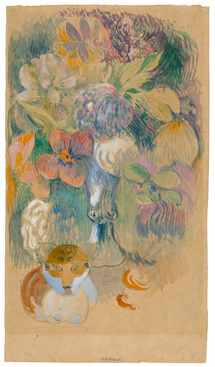 Zátiší s kočkou od Paul Gauguin
