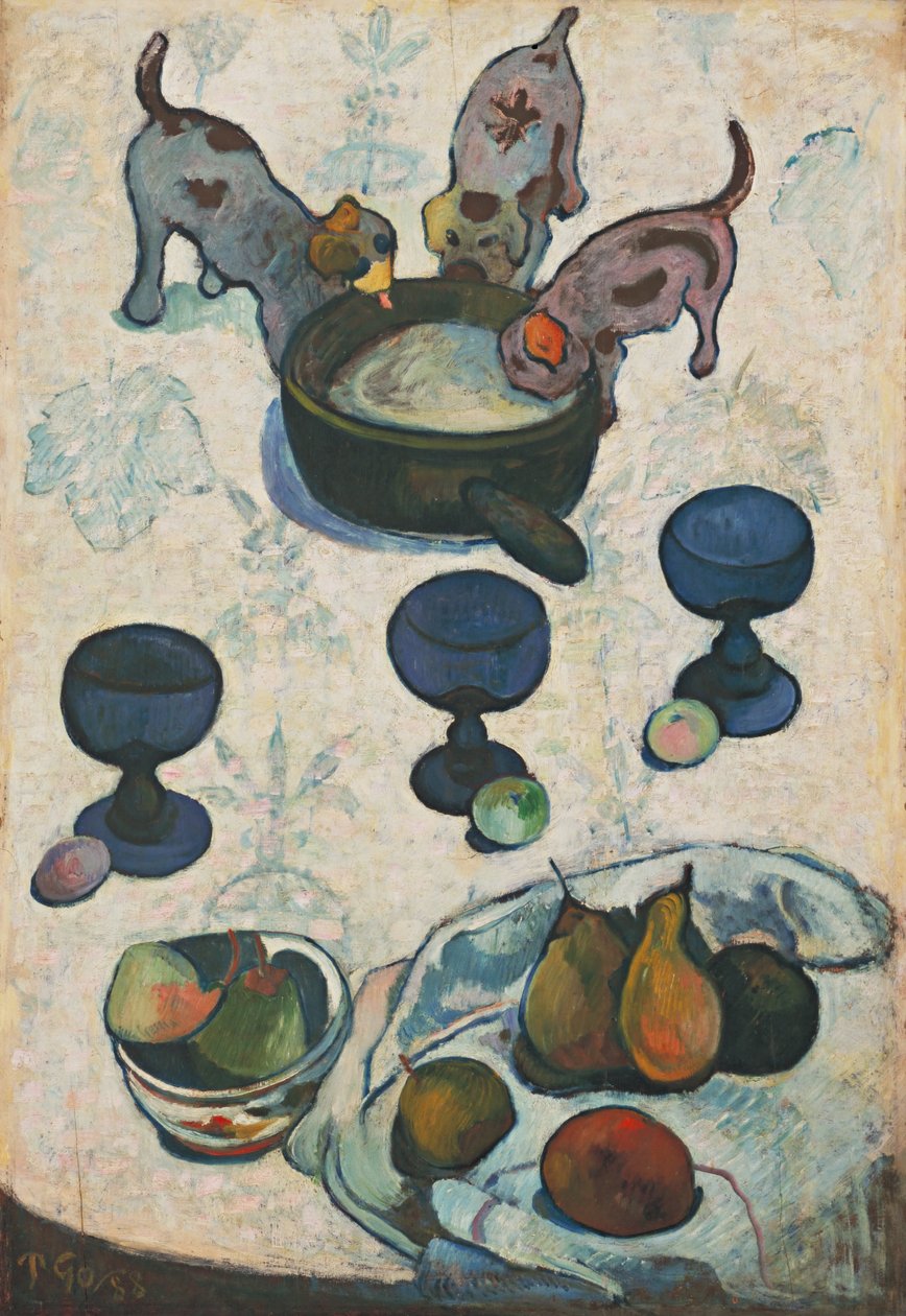 Zátiší se třemi štěňaty od Paul Gauguin