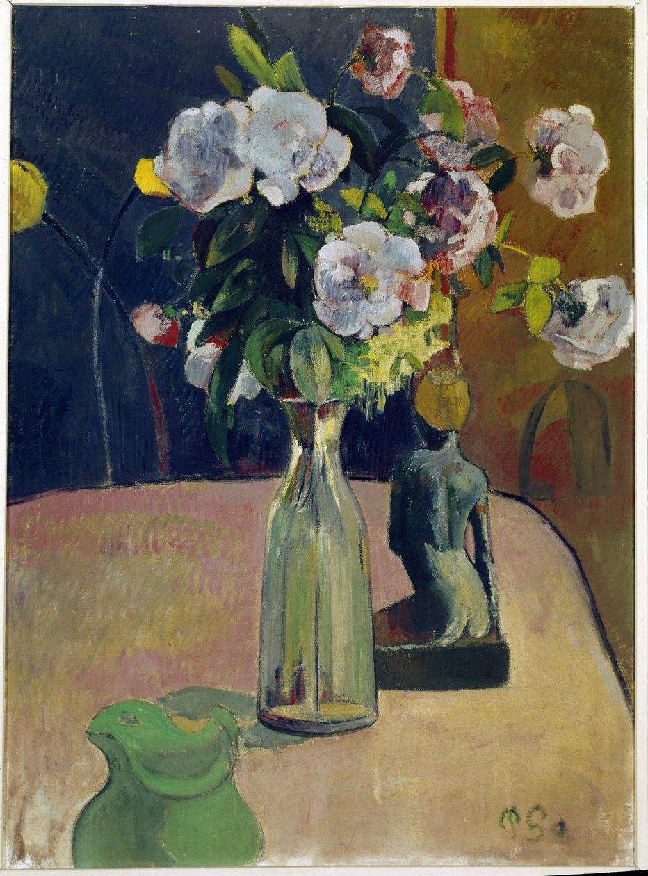 Zátiší s růžemi a sochou (olej na plátně od Paul Gauguin