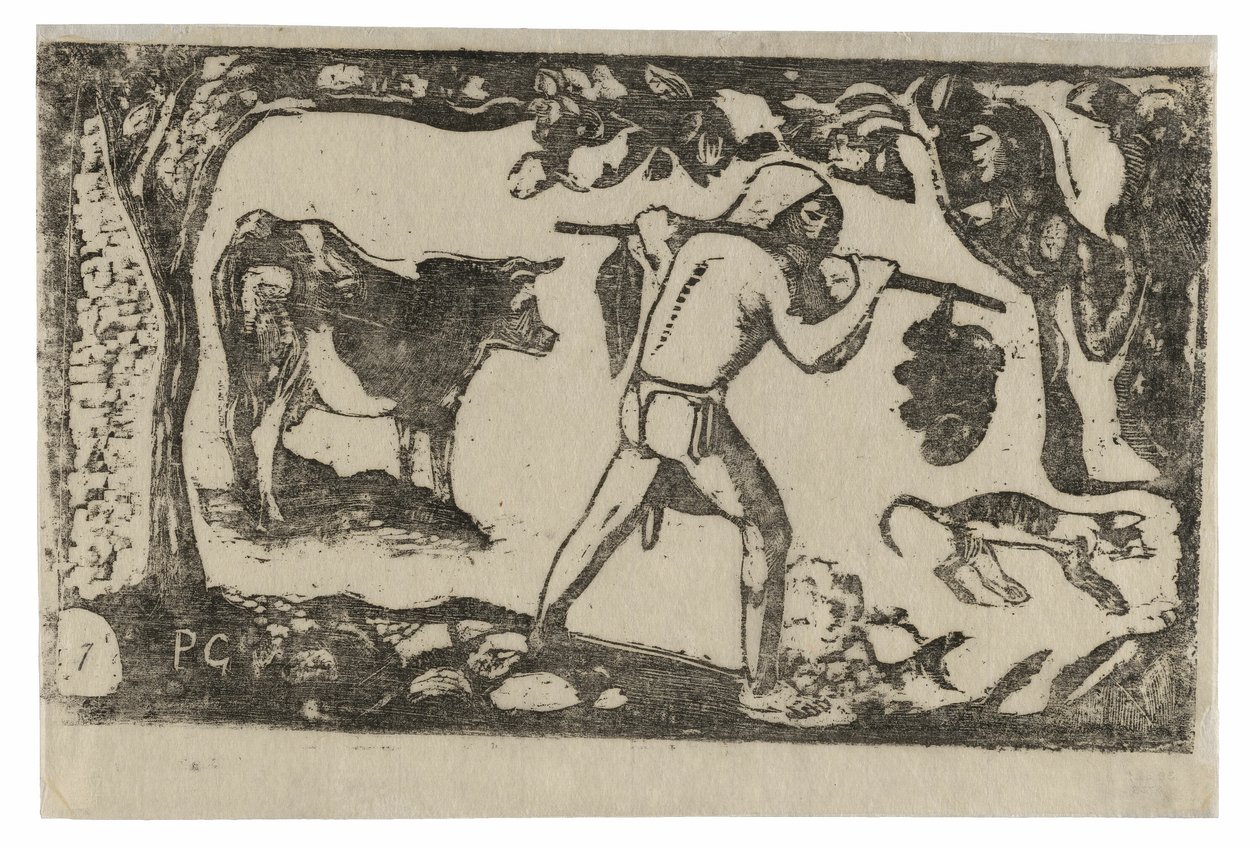Tahitian Carrying Bananas, ze Suite of Late Wood-Block Prints od Paul Gauguin