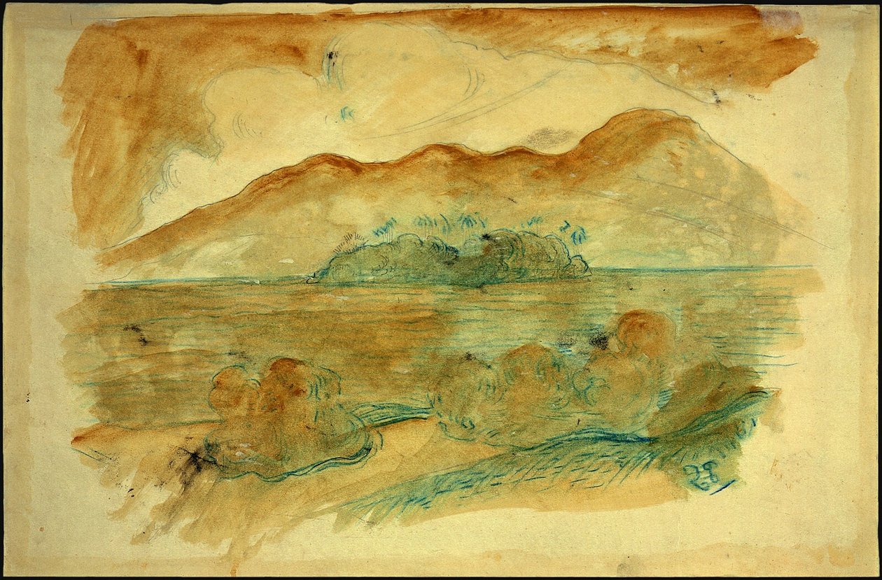 Tahitijské pobřeží, verso od Paul Gauguin