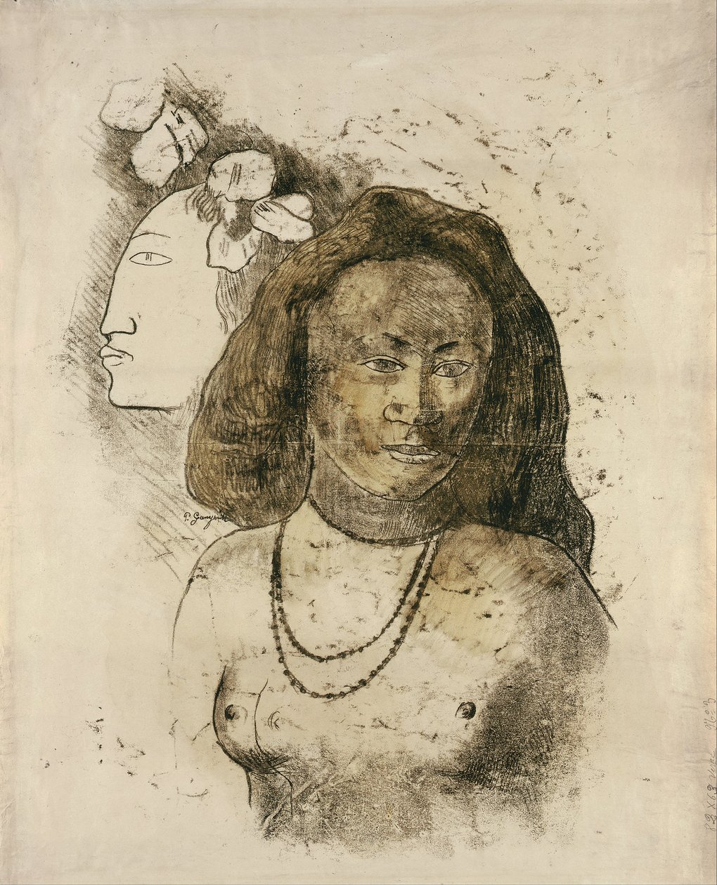 Tahitská žena se zlým duchem LEsprit veille od Paul Gauguin