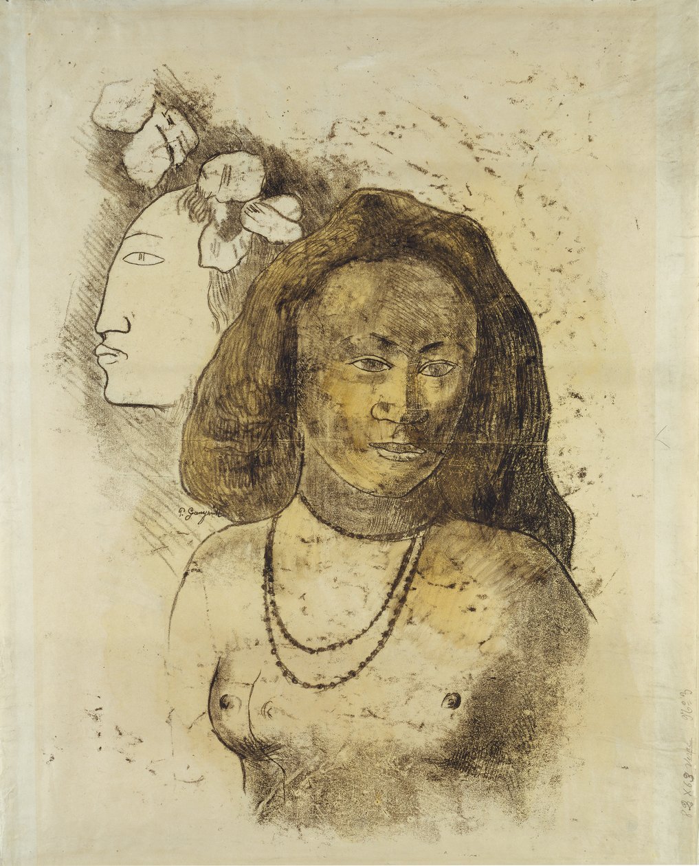 Tahitská žena se zlým duchem, cca 1899-1900 (monotyp s akvarelem na papíře) od Paul Gauguin