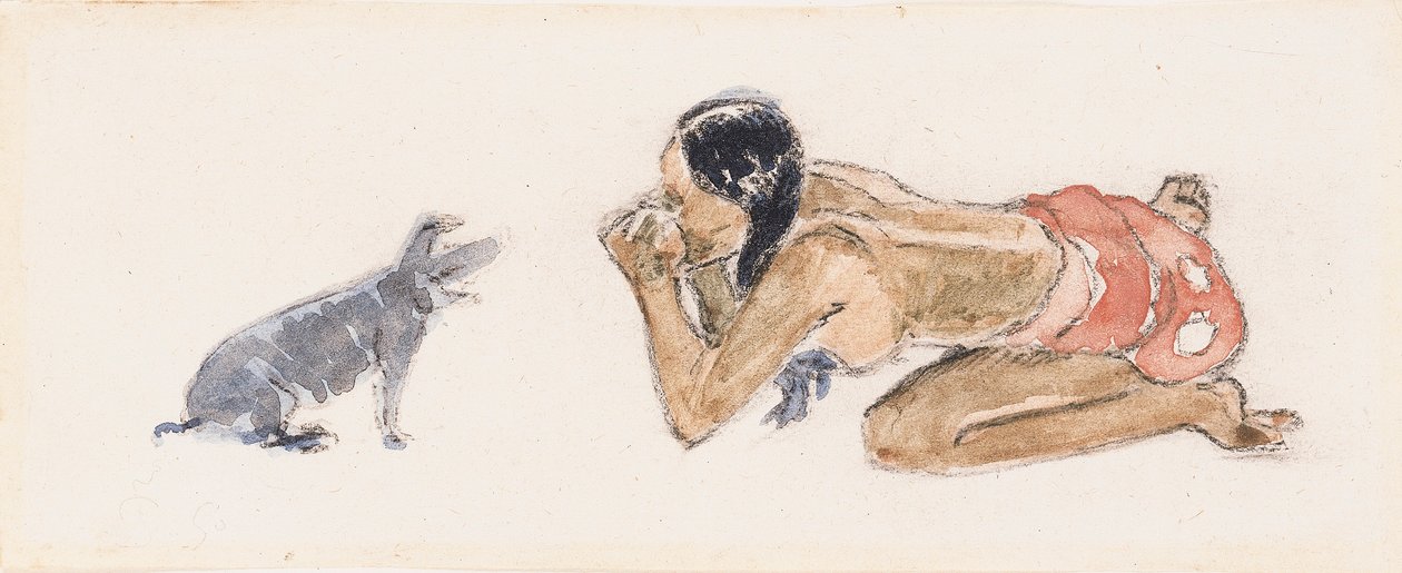 Tahitská žena s prasetem od Paul Gauguin