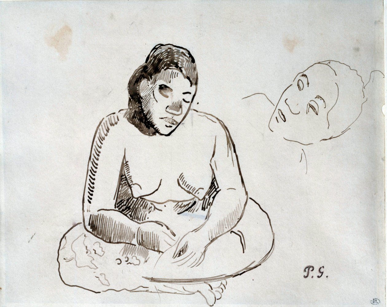 Tahitská žena sedící Inkoustová studie Paula Gauguina (1848-1903) Paříž 19. století, muzeum Louvre od Paul Gauguin