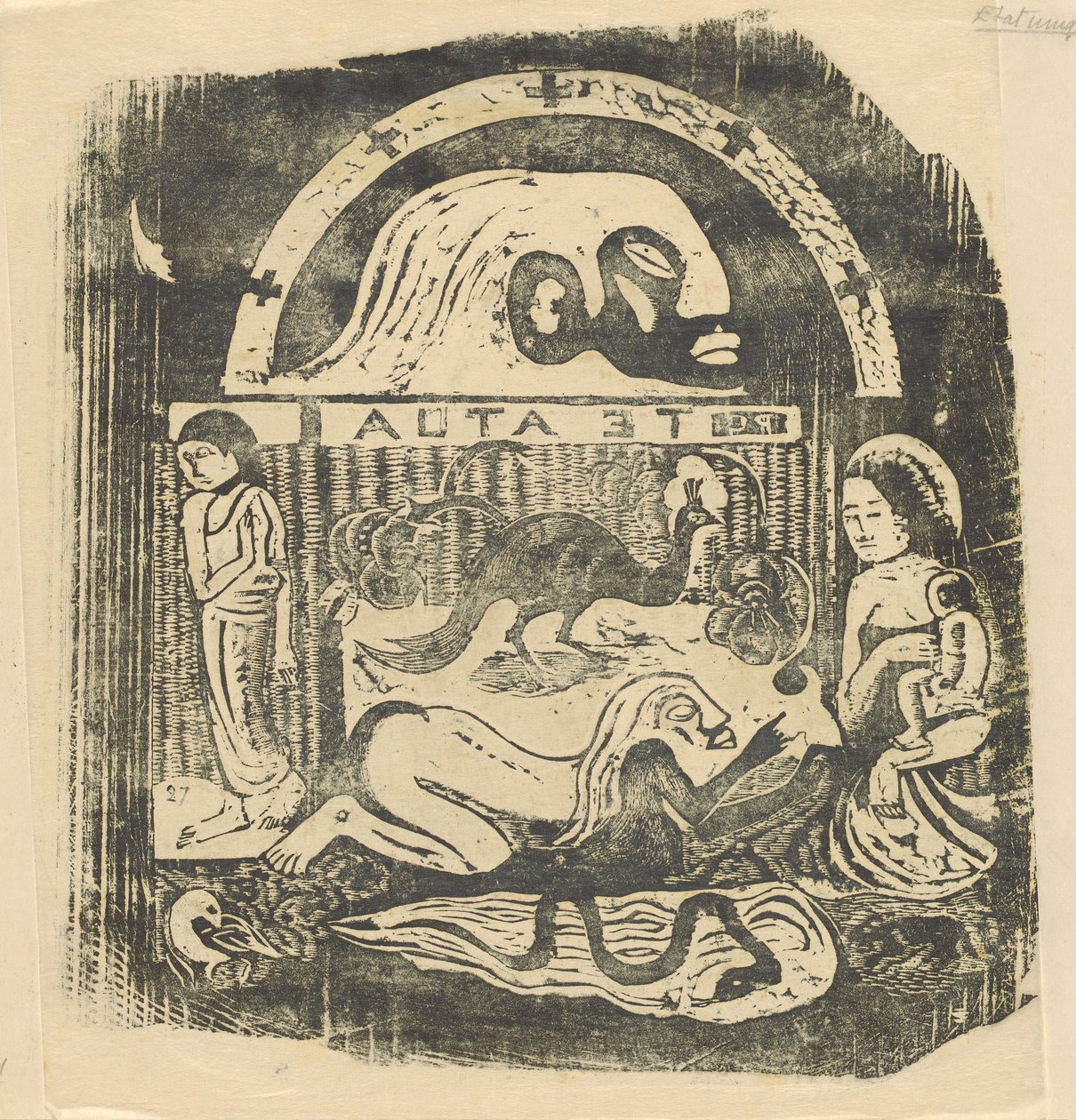 Te Atua The Gods Small Plate [recto], v roce 1895 nebo později. od Paul Gauguin
