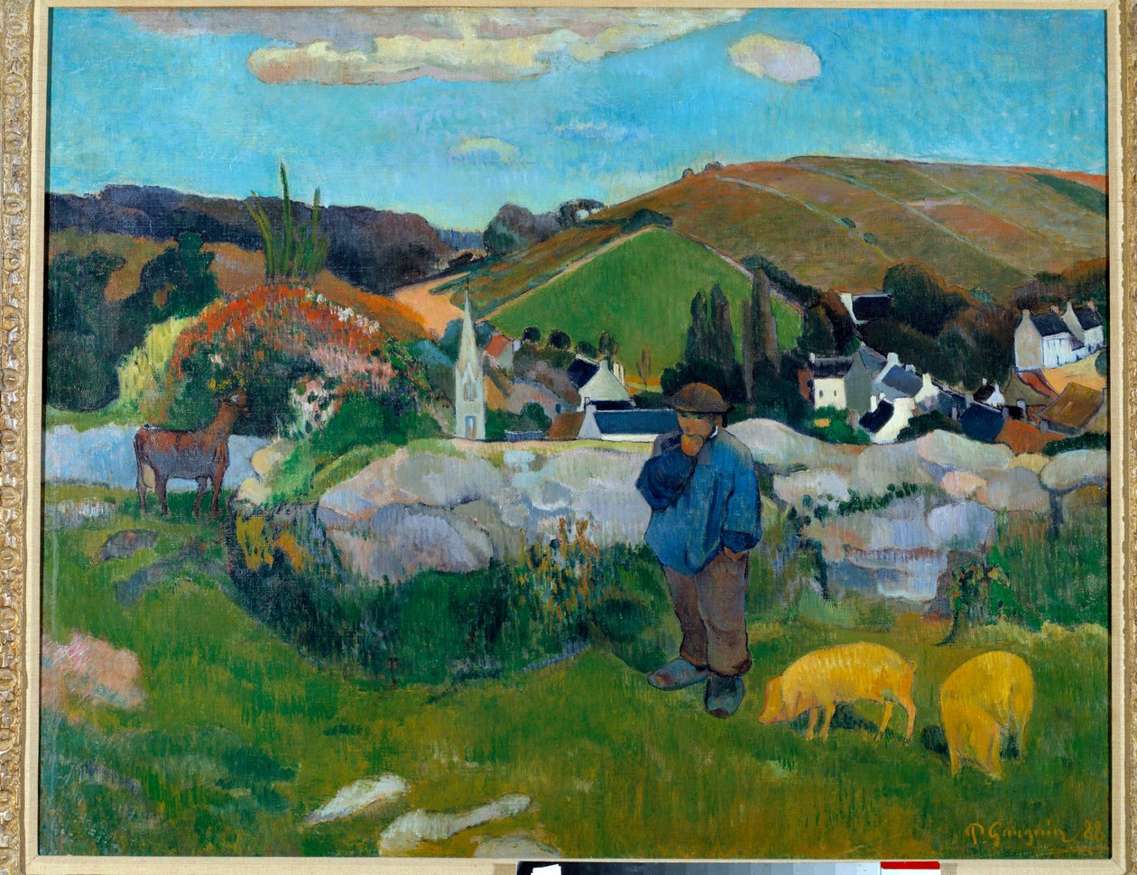 Vepřový strážce v Bretani v roce 1888 - obraz Paula Gauguina (1848-1903) od Paul Gauguin