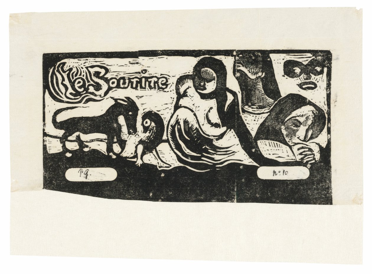Tři lidé, maska, liška a pták, čelenka pro Le sourire od Paul Gauguin