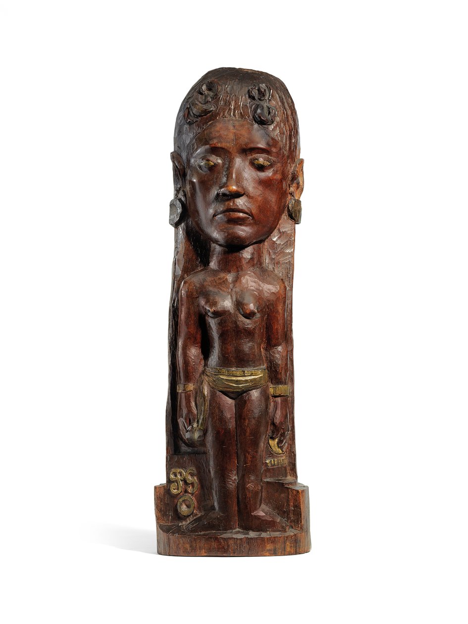 Thérèse, kolem 1902-3 (vyřezávané mirové dřevo, zlacení a měděné hřebíky) (viz také 2835560-2) od Paul Gauguin