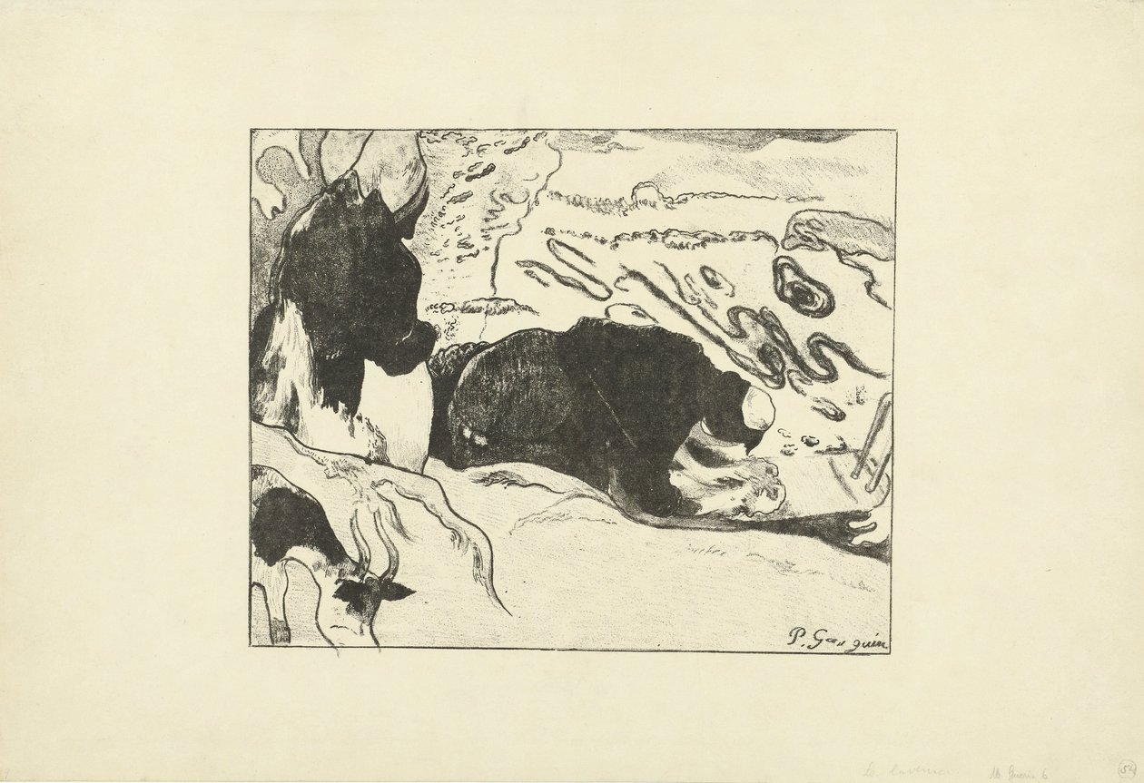 Dvě pračky perou prádlo u vody Les Lavandieres od Paul Gauguin