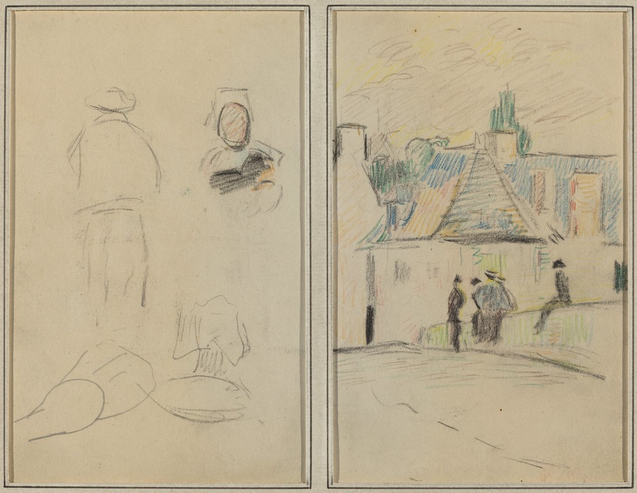 Dvě bretonské postavy; Most v Pont-Aven [recto] od Paul Gauguin