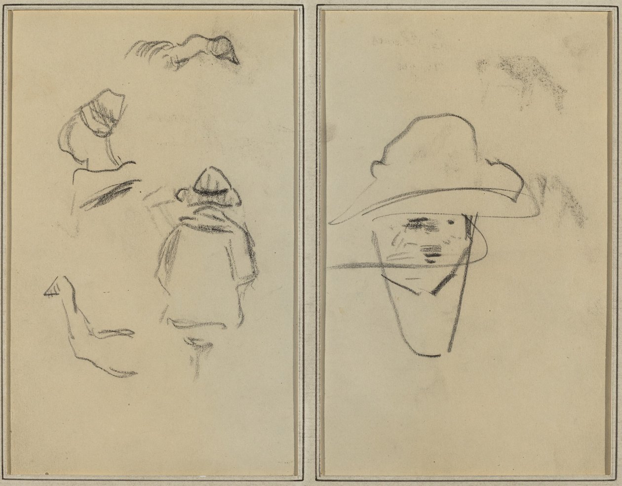 Dvě bretaňské postavy a studie dvou hus; Muž s kloboukem [verso] od Paul Gauguin