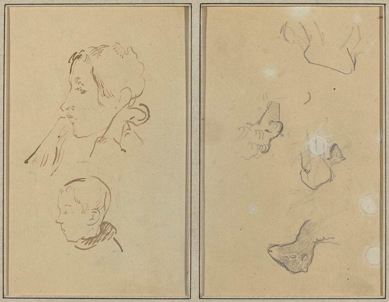 Dvě hlavy; Studie ovcí [recto] od Paul Gauguin