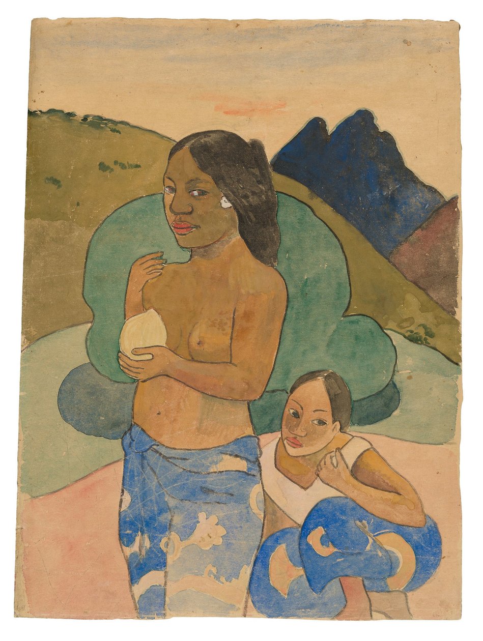 Dvě tahitské ženy v krajině, kolem roku 1892 (akvarel a kvaš) od Paul Gauguin