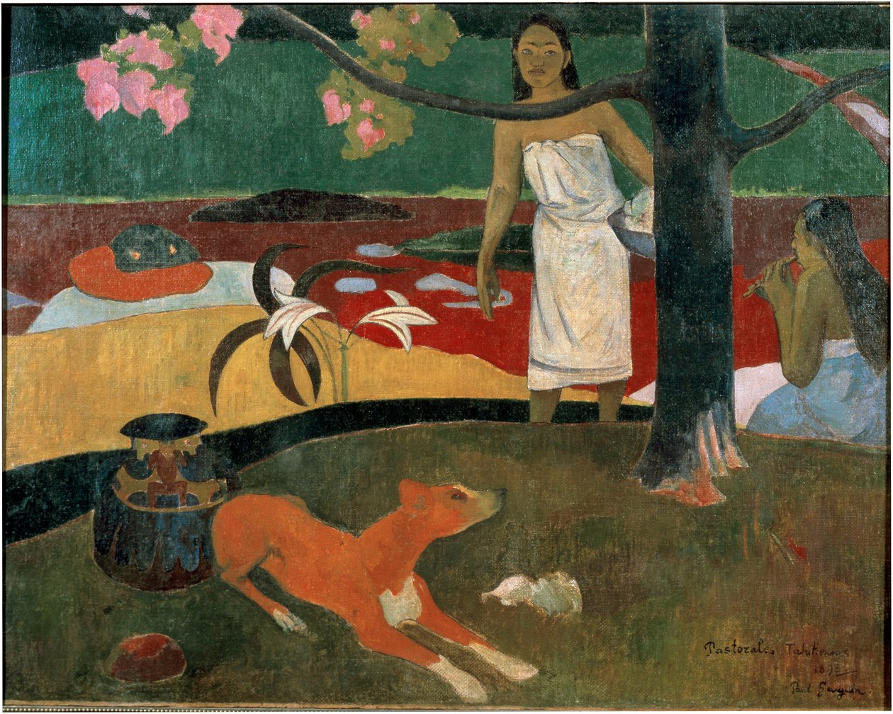 Dvě Tahiťanky a pes. (tahitský pastorační). Obraz Paula Gauguina (1848-1903) od Paul Gauguin