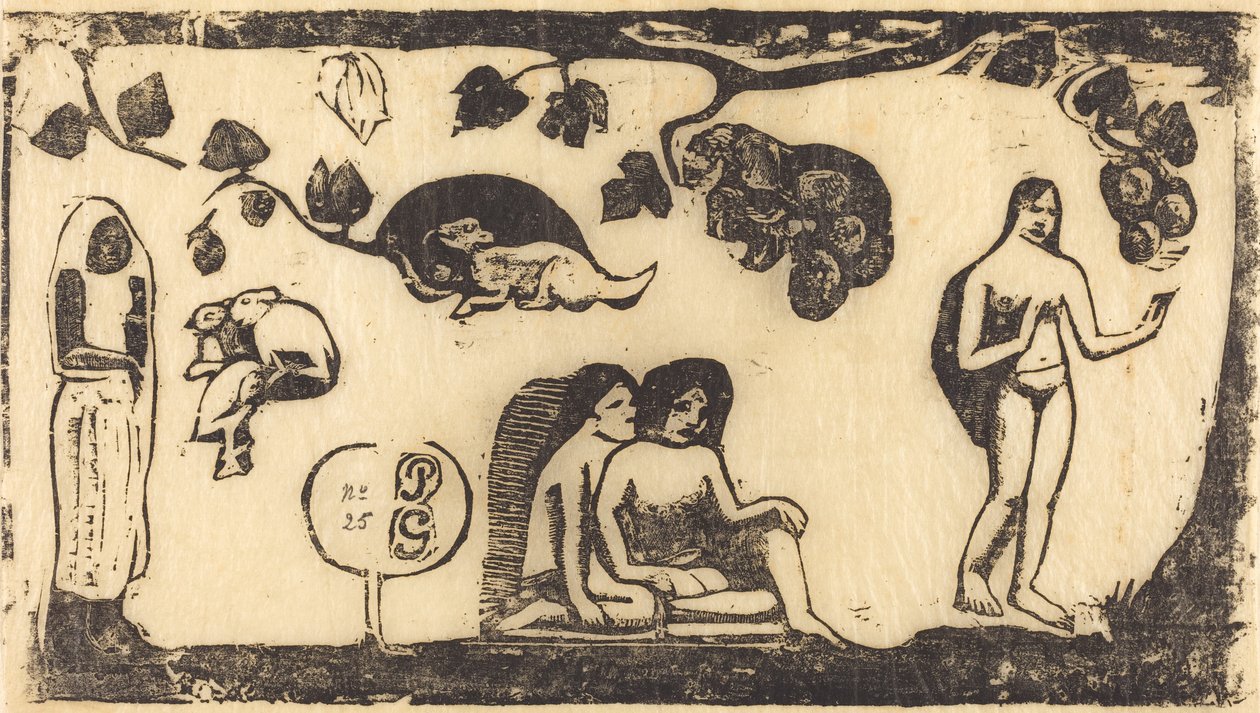 Ženy, zvířata a listí od Paul Gauguin