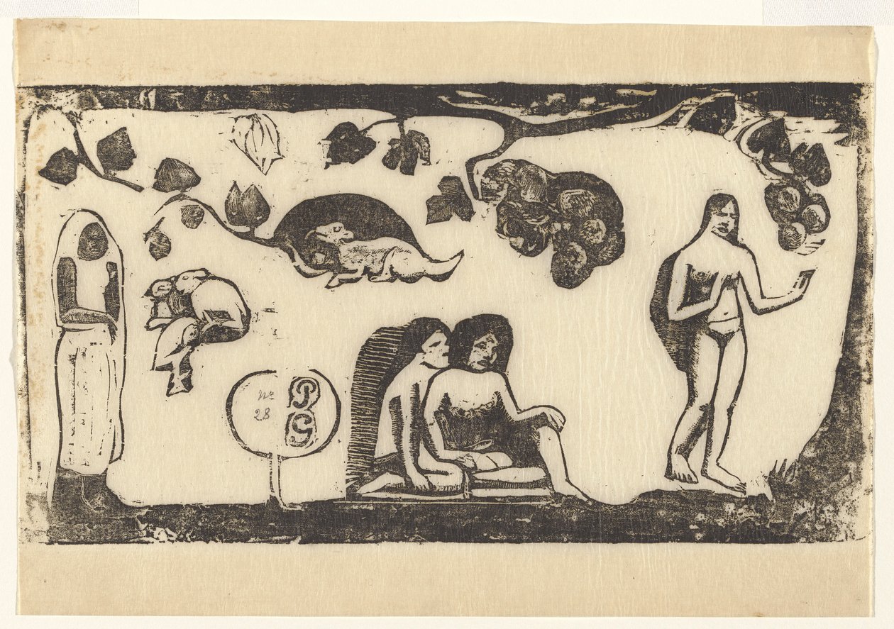Ženy, zvířata a listí od Paul Gauguin