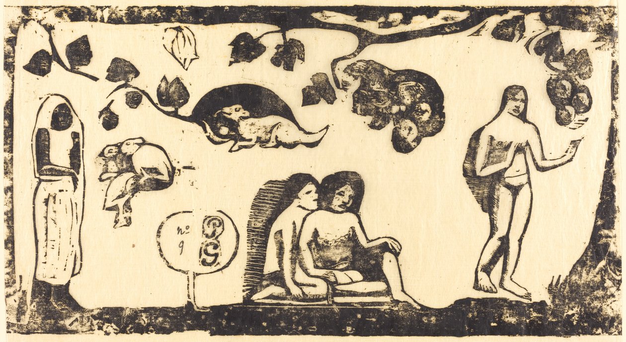 Ženy, zvířata a listí Ženy, zvířata a listí, v roce 1895 nebo později. od Paul Gauguin