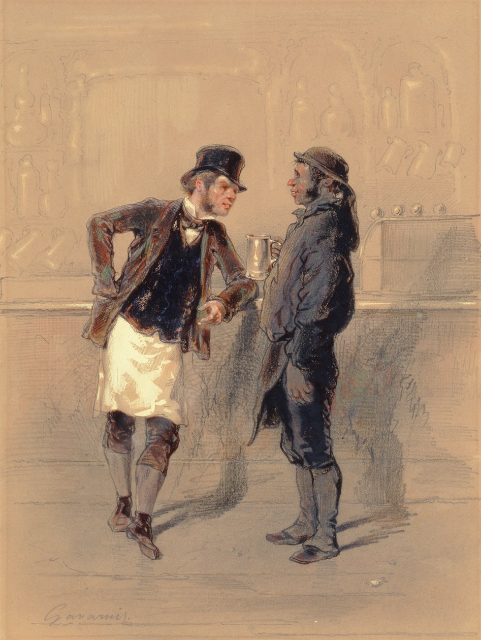 Car Man and Coal Heaver, 1848 (wc, grafit, tužka a barva karoserie na papíře) od Paul Gavarni