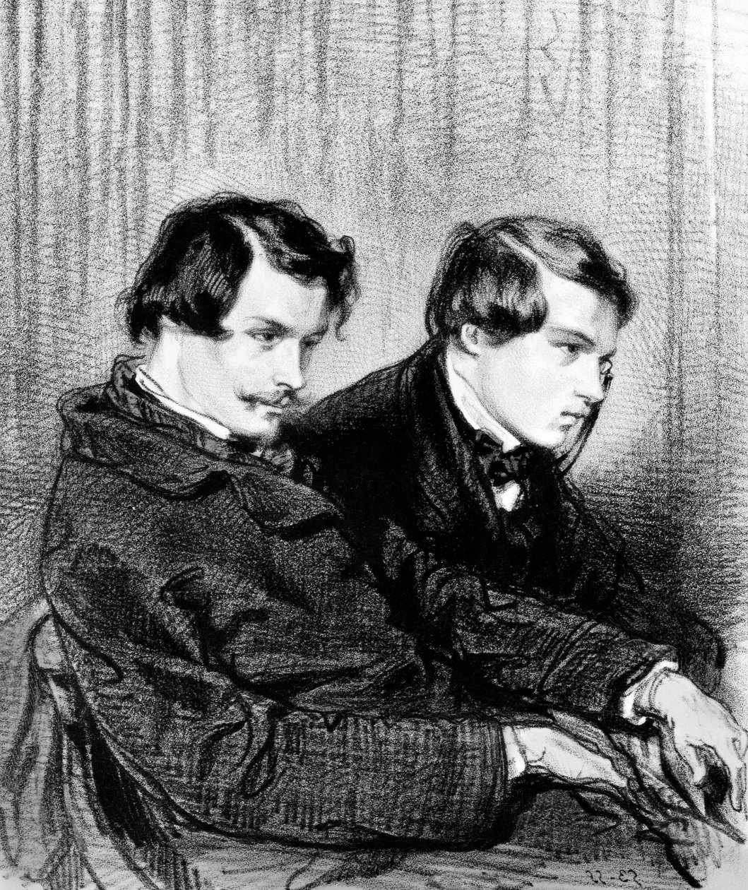 Bratři Goncourtové - Edmond de Goncourt (1822-1886) a Jules de Goncourt (1830-1870) v lóži divadla od Paul Gavarni