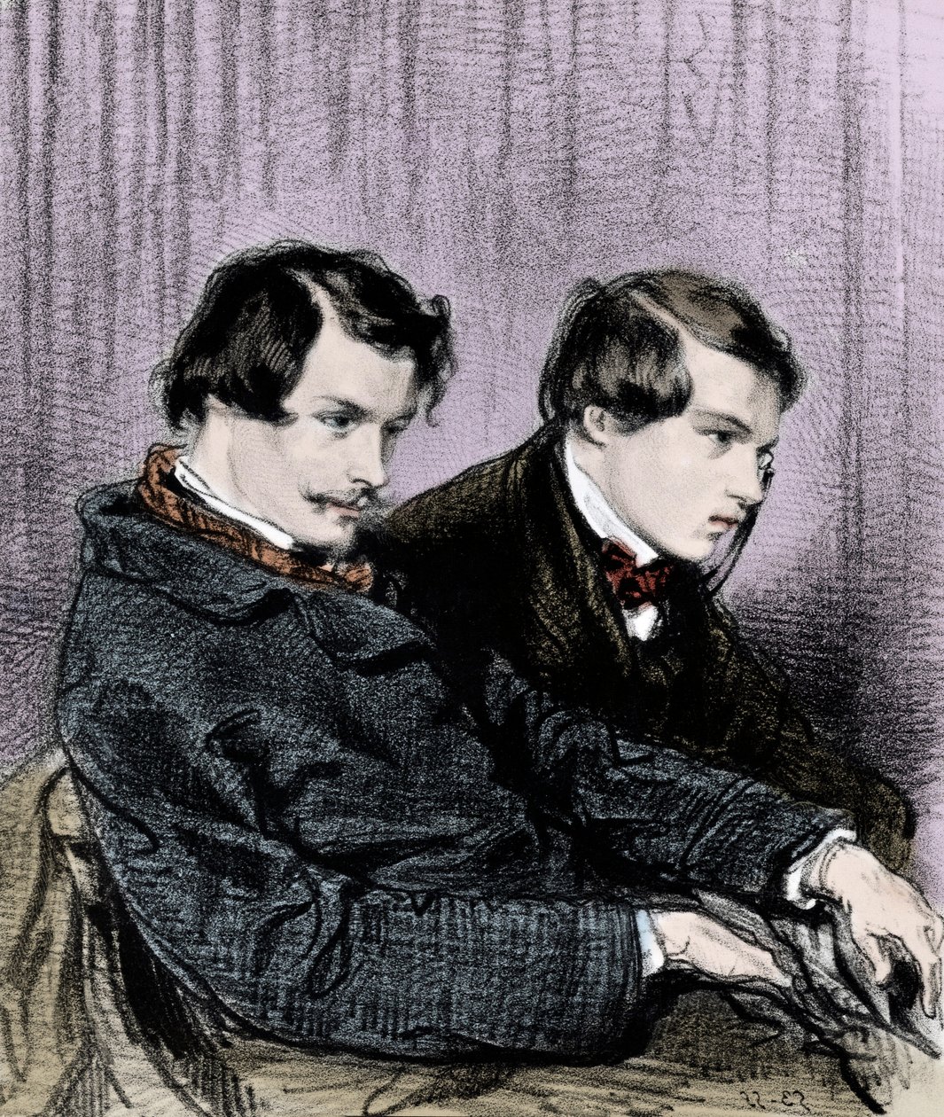 Bratři Goncourtové - Edmond de Goncourt (1822-1886) a Jules de Goncourt (1830-1870) v lóži divadla od Paul Gavarni